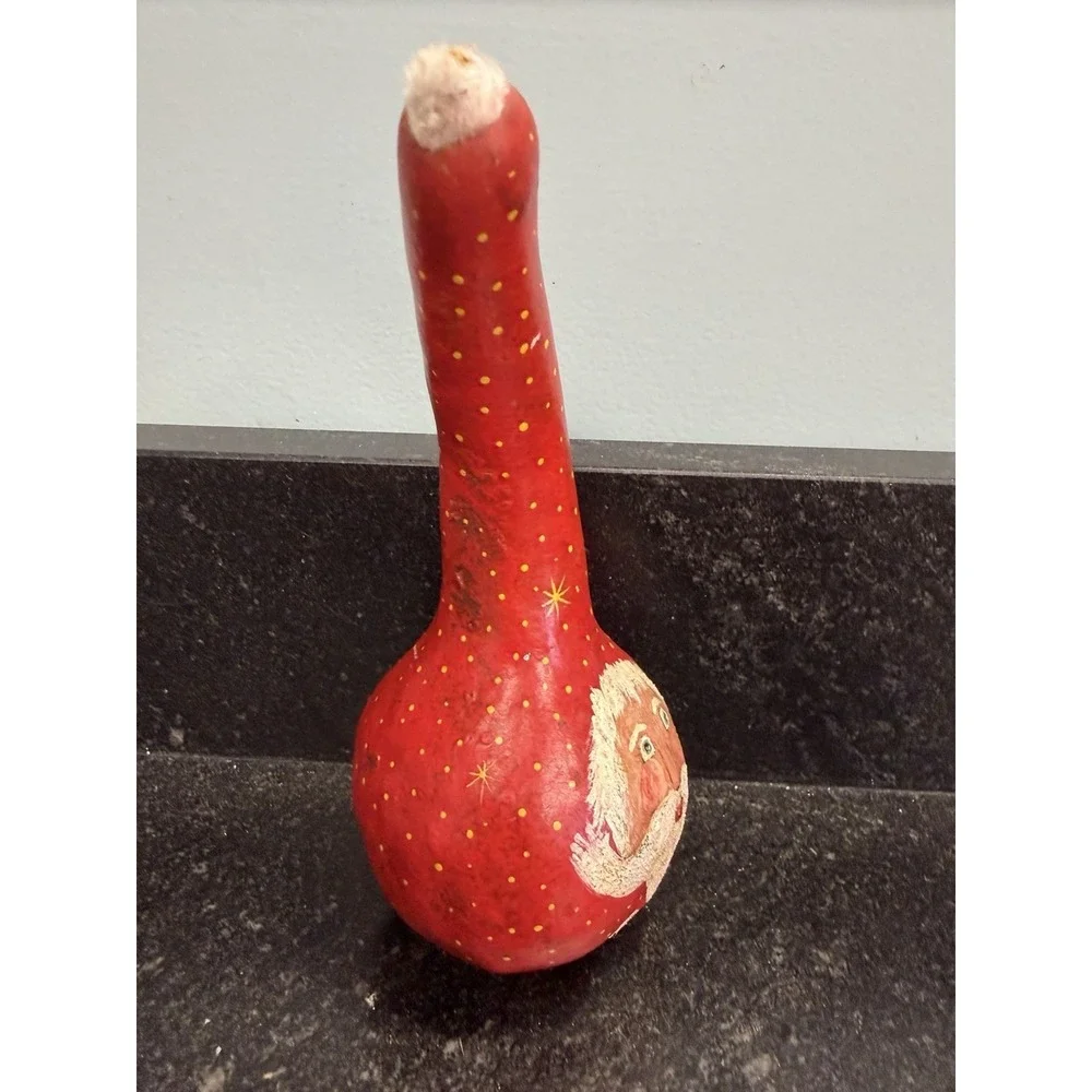 Vtg‎ Hand Painted Santa Claus Gourd 8
